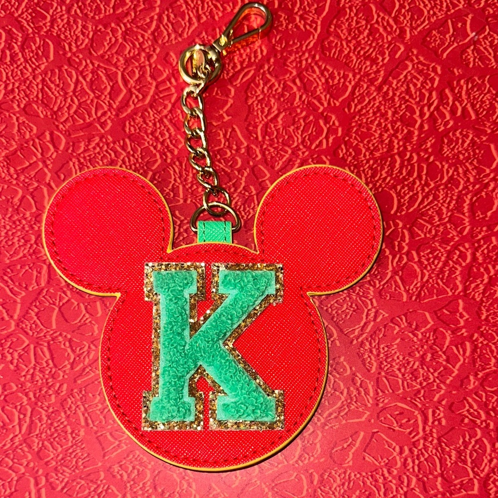 Stoney Clover Lane Disney Mickey Mouse head Key Holder letter K bag charm red